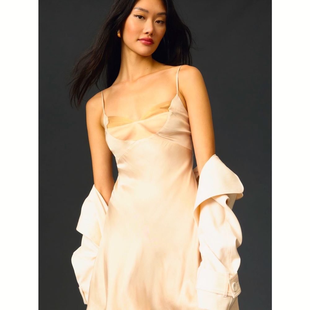Anthropologie Cream Satin Slip Mini Dress